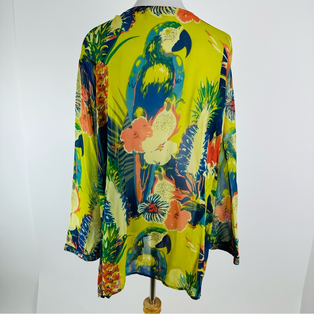 Soft Surroundings Colorful Tropical Curaco Parrot Floral Kimono Size 3X - Picture 11 of 13